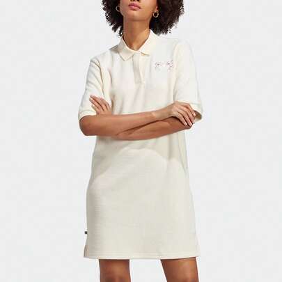 Adidas Women's Casual Floral Embroidery Short Sleeve Sports Outdoor Dress