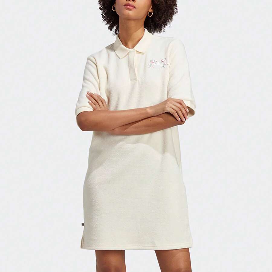 Adidas 女士休闲花卉刺绣短袖运动户外连衣裙 - 米色 - 查看 1