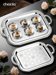 choxila 1 件/3 件银色花卉图案托盘带手柄，甜点杯储存托盘，装饰托盘，上菜托盘，餐盘，下午茶、家庭聚会、卧室、露营、酒店、办公室的家居生活必需品