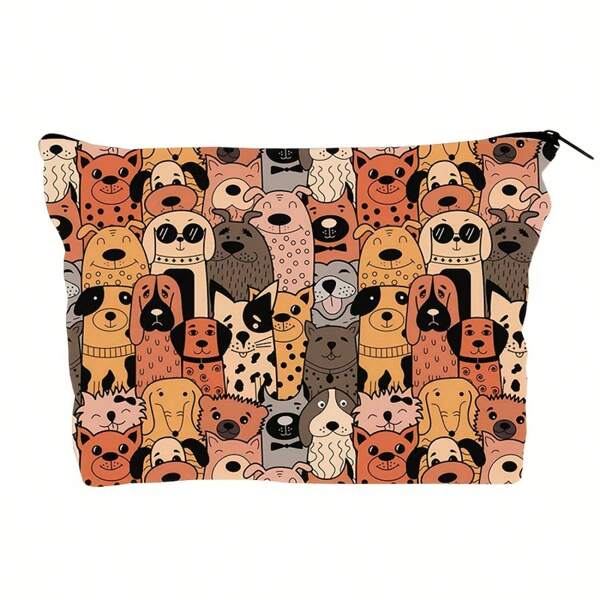 Bolsa de cosméticos con diseño de perro de dibujos animados - Bolsa de almacenamiento con cremallera, adecuada para damas de honor, maestras, amigas, ceremonias de graduación, artículos esenciales de boda y uso diario