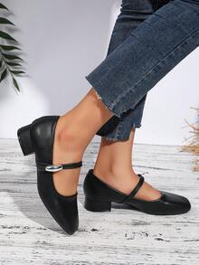 XCM Christmas Mary Jane Shoes, Women's Low-Heeled Shoes, Dress Shoes, Pumps, Low-Heeled And Chunky-Heeled Mary Jane Pumps Are Suitable For Women's Formal And Casual Wear. - 黑色 - 查看 4