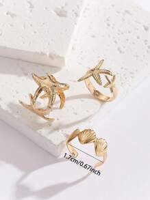 3 Stücke/Set goldplattierter Ringset mit Seestern Design, geeignet für Sommerurlaub am Strand
