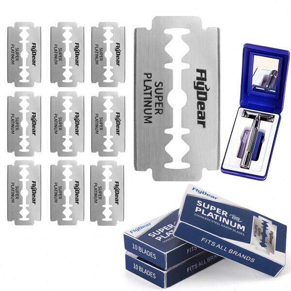Stainless Steel Double Edge Razor Blades With Mirrored Travel Case, Butterfly Open Razor With Disposable Blade Refill For Clean Shaving Razor For Men, Women