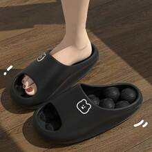 女士黑色按摩拖鞋，排水拖鞋，浴室淋浴拖鞋，情侣拖鞋，脚感舒适，纹理表面，柔软鞋底，EVA材质 - 黑色 - 查看 3
