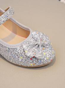 1 paire de chaussures à talons hauts avec nœud paillettes pour filles, nouvelles chaussures de princesse élégantes pour le printemps/été, polyvalentes et confortables, convenant aux représentations, défilés et occasions formelles, avec fermeture à boucle et à crochet réglable