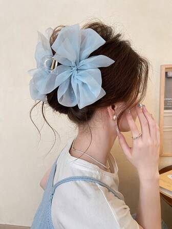 Hair Clips 1 Pc Lightweight Chiffon Bowknot Large Hair Clip, Fashionable And Versatile, Suitable For Daily Casual Wear, Outings, Vacations, Commuting Hair Accessories Elegant Claw Clips, Bow Accessories, School Stuff, College Autumn Accessories Flower Hair Claw Fall Winter