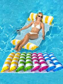 1pc Inflatable Striped Hammock Lounge Chair, Casual Net Floating Bed With Backrest, Foldable Floats For Beach Relaxation And Swimming Activities, Beach Essentials, Beach Accessories, Pool Float - Multicolor - View 4