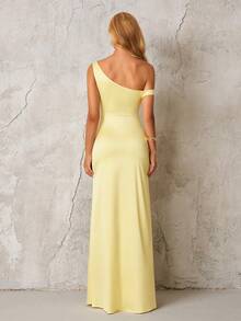 Cold Shoulder Ruched Trim Mermaid Hem Bodycon Elegant Formal Evening Gowns(Zipper,Sexy,Elastic Force) - Yellow - View 2