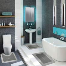 3-Piece Super Absorbent Bathroom Mat Set - Non-Slip Machine Washable Rugs For Bath, Shower  Toilet, U-Shaped Contour, Rectangular Mats With HOME Design, Durable Microfiber Floor Covers, Fits Bathroom, Hotel, Dorm - Màu xám đen - Xem 5
