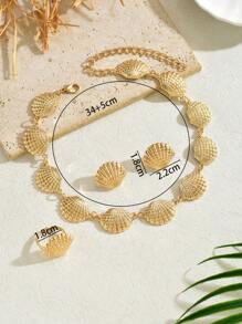 1 Set de Joyas con Colgante, Aretes y Anillo con Diseño Minimalista de Concha Marina, Regalo de Accesorios con Temática Oceánica para Vacaciones/Citas para Mujeres