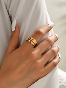 1pc Fashionable Women's Party & Ball Half-Circle Open Ring - Yellow Gold - View 4