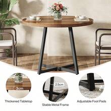 Tribesigns Industrial Round Dining Table For 2, 31.5" Dinner Table With Metal Base, Kitchen Table For Dining Room, Small Space, Apartment, Rustic Brown & Black - Brown - View 4