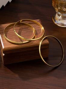 3 Pieces/Set Retro Simple 18K Gold-Plated Smooth Closed Bracelet Stack Suitable For Women's Daily Wear And Wedding Gifts