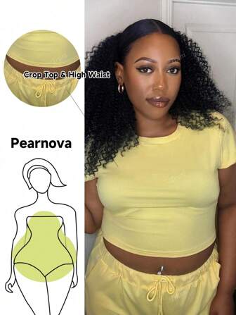 Truni Set de 2 piezas con camiseta de cuello redondo de punto casual y pantalones anchos de cintura elástica