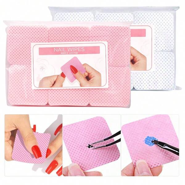 300pcs Cotton Gel Nail Polish Remover Wipes Nail Cleaning Pads Non Woven Lint-Free Nail Pads For Beauty Salon Nail Art Tool,Nail Prep, Cleaning Glue, Lint Free Nail Wipes