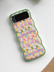 时尚可爱网格图案雏菊花花卉手链保护壳适用于三星 Galaxy Z Flip 5 Z Flip6 Z Flip 3 Z Flip4 奢华波浪透明保护套 - 無色 - 查看 5