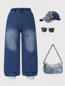 1 pieza Pantalones vaqueros largos con estilo urbano rasgado para niña joven, nueva llegada otoño/invierno