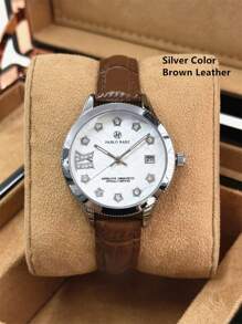 Pablo Raez 1 pieza Reloj de joyería de oro de 18K para mujer, chapado en oro IPG, resistente a la decoloración, de acero inoxidable, accesorio de playa de verano, diseño de lujo, esfera de nácar blanco, estilo retro elegante, reloj de cuarzo con diamantes, diseño de estrella para mujeres estudiantes