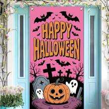 1 件粉色万圣节门装饰万圣节快乐门罩可爱鬼万圣节门横幅万圣节鬼南瓜挂横幅复古万圣节派对用品 70.8 * 35.4 英寸秋季装饰秋季装饰