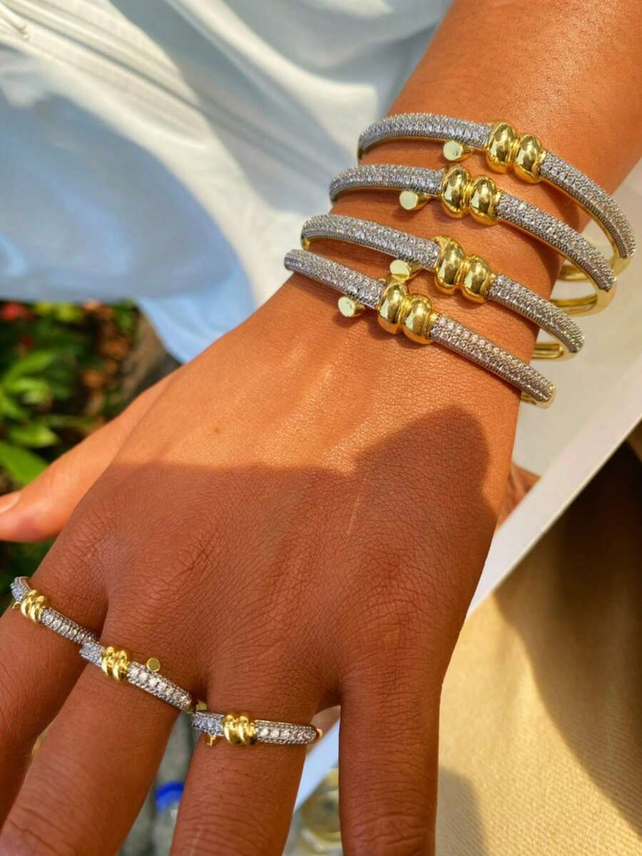 1 件设计师彩色锆石四叶草串珠手链，简约奢华优雅风格，材质，经典元素，高品质日常佩戴