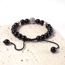 1pc Adjustable Size Micro-Inlaid Copper 10mm Ball Bracelet, Black Color Unisex Couple Bracelet