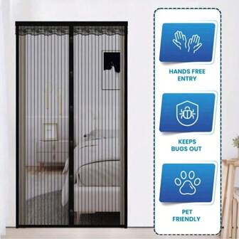 1套（含胶带+图钉），适用于普通门（适合大多数门），蕾丝装饰，优质网布，全框胶条，网状材质磁性纱门，时尚简约纯色，带蕾丝花边，防蚊装饰，适用于日常家居和夏季驱蚊