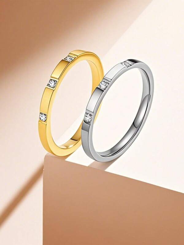 1 pièce Bague carrée en zirconium plaqué or 18 carats, et créative. En acier inoxydable imperméable, convenant pour un port quotidien, des fêtes, des cadeaux pour la mère, la meilleure amie, la petite amie, l'épouse, l'amante.