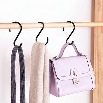 4pcs S Shape Hooks, Heavy Duty Vinyl Coated Large Size S Hooks, Non-Slip S Hooks, Suitable For Hanging Plants, Sturdy Metal Black S Hooks For Cabinet, Bird Feeders, Kitchen, Tools, Bicycle