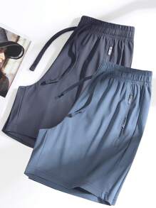 2pcs Women's Casual Sports Shorts, Ice Silk Breathable Elastic WaistBermuda Shorts, Fashion Ladies Leisure Running Cycling Yoga Shorts