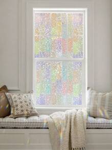 1 Roll Colorful Privacy Window Film, 3D Macaron Rainbow Static Cling Window Sticker - Removable, UV Blocking, Heat Insulation Film, Size: 17.7x118inch, Suitable For Home Glass Decoration Gifts Birthday Graduation