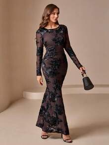 Đầm nữ in hoa ngẫu nhiên, cổ tròn, vai nhún eo, dáng ôm thanh lịch, thích hợp cho kỳ nghỉ xuân. - Cà phê - Xem 6