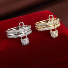 1pc Women's Pin-Shaped Zirconia Crystal Embellished Ring