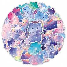 50 件梦幻水彩星空猫涂鸦原创卡通可爱装饰贴纸适用于笔记本、铅笔盒、橱柜房间装饰家居装饰墙壁装饰墙贴客厅装饰个性化贴纸趣味贴纸剪贴簿用品剪贴簿 - 彩色 - 查看 7