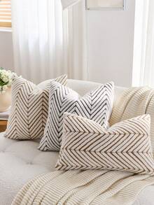 1pc Black & White Bohemian Geometric Plush Decorative Pillow Cover (Pillow Insert Not Included), Reverse Side With Fleece Fabric, Square Cushion Cover, Holiday Home Pillow Decor, Soft & Comfortable Plush Material, Modern Decor For Sofa, Home & Bedroom,Fall Decor,Autumn Decor,Room Decor - Black and White - View 7