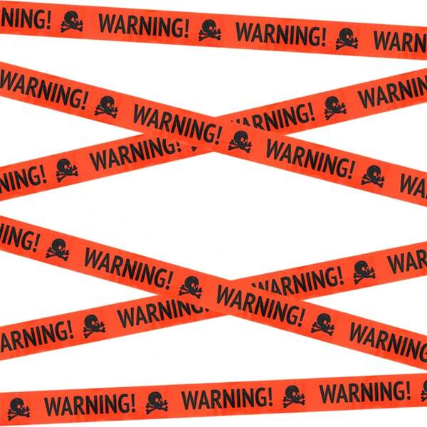 1pc 5M Skull Head Warning Line Prop , Halloween Warning Tape Ribbon,Halloween Party Home Decoration ,Haunted House Horror Atmosphere Decoration Props