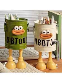 1/2 件 [热门选择] 1 个异想天开的卡通笔筒 - 轻巧，复古风格塑料储物箱带手柄，绿色和白色可选 - 非常适合办公桌、教室和家庭学习组织、特色、书架、母亲节礼物、学校用品、返校 - 彩色 - 查看 5