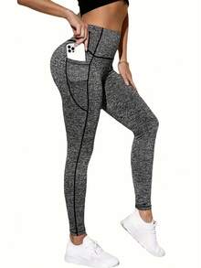 4pcs High Waist Yoga Leggings - Solid Color, Fitted, Pockets - Women Sports Spring - Multicolor - View 6