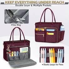 Teacher Tote Bag 15.6 Inch Laptop Bag For Women Work Bag Laptop Tote Nurse Bag Professional Computer Messenger Bag With Insulated Pocket, Laptop Briefcase For Office, College, Nursing - 酒紅色 - 查看 6