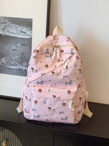 1 件开学卡通小狗/蝴蝶结图案背包，轻便书包，大容量学生包，带笔记本电脑隔层书包，旅行收纳袋，多种颜色可选，非常适合青少年/学生/毕业生，适合日常使用、外出、旅行、学校和开学