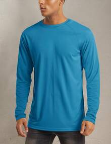 Men's Long Sleeve Shirts UPF 50+ UV Sun Protection Athletic Shirts For Hiking Running Workout Rash Guard-2025 - Blue Green - View 8