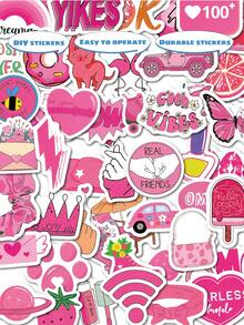 100 sztuk różowych naklejek w stylu - DIY Dekoracja, Prezenty na imprezy, Odpowiednie na festiwale dla kobiet, Do dekoracji imprez, Nagrody klasowe, Dekoracja książek, Prezenty urodzinowe