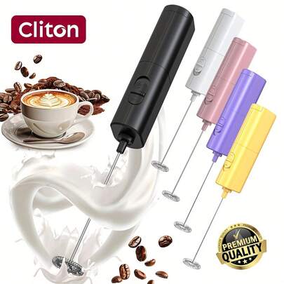 CLITON 1 pieza (Requiere 2 pilas AA) Espumador de leche eléctrico potente, espumador de leche manual adecuado para latte, capuchino, café con hielo, matcha, chocolate caliente y otras bebidas.