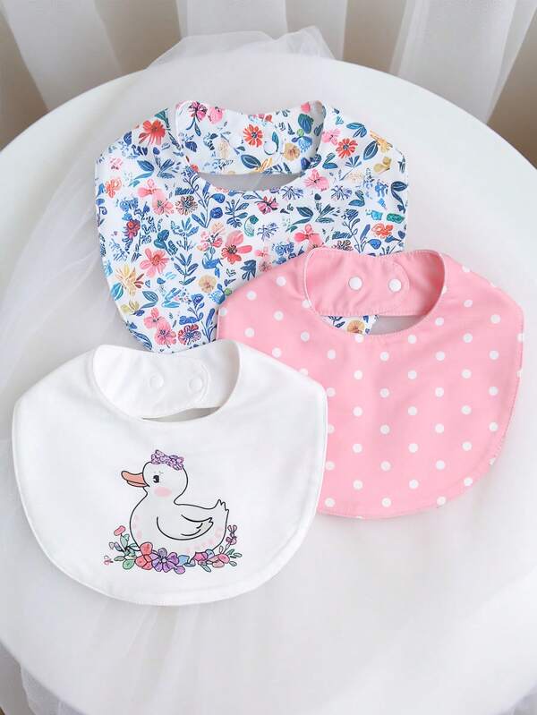 momscare 3 paquetes de baberos para bebé con patrones de pato rosa y florales - Toallas de baba suaves y cómodas para niños de 0 a 3 años, ideales para salidas y reuniones