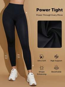Women's High Waisted Solid Color Fitness Shapewear Leggings Black Spring Fall - Black - View 4