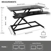 Height Adjustable Standing Desk 32" Wide Sit To Stand Converter Stand Up Desk Tabletop Workstation For Dual Monitor Riser -Black - Black - View 2