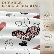 3pcs Leopard Heart Print Duvet Cover Set "Sweet Kiss" (2 Pillowcases, 1 Duvet Cover, No Filling), 100% Polyester, Romantic Bedding Set, Soft, Breathable & Comfortable, Suitable For All Seasons, Available In Multiple Sizes For Bedroom, Guest Room & Dormitory
