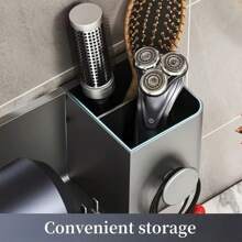 1 pieza Soporte para secador de pelo con gancho para enchufe, soporte para secador, estantes de almacenamiento de baño montados en la pared sin perforación, soporte para brochas de maquillaje, soporte para navajas de plástico, accesorios de baño, organizador de baño