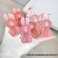 1 件可爱熊和兔子毛茸茸润唇膏钥匙扣，哑光光泽唇彩，适合日常使用 - 彩色 - 查看 3