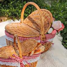 1 Pc Natural Wicker Picnic Basket - With Double Lids And Removable Linen Lining - Double Openings Design, Suitable For Camping, BBQ, Shopping, Home Storage, Home Decor, Fruit/Vegetable Storage - Decorative Edging Trim, Picnic Accessories - Multicolor - View 4