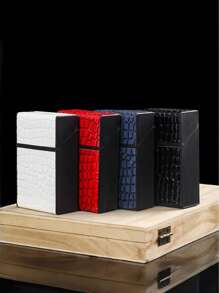 1pc 20-Cigarette Capacity Automatic Flip-Top Cigarette Case, Leather Material, Multiple Colors, Snake Skin Pattern, Back To School Supplies, Cigarette Storage, Cigarette Holder Case, Sigaretten Doos